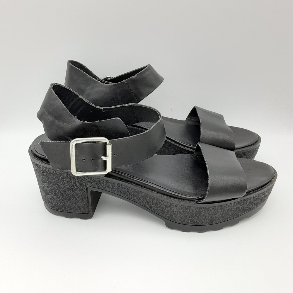 Candies black platform sandals chunky lug sole open toe women shoes sz 7.5